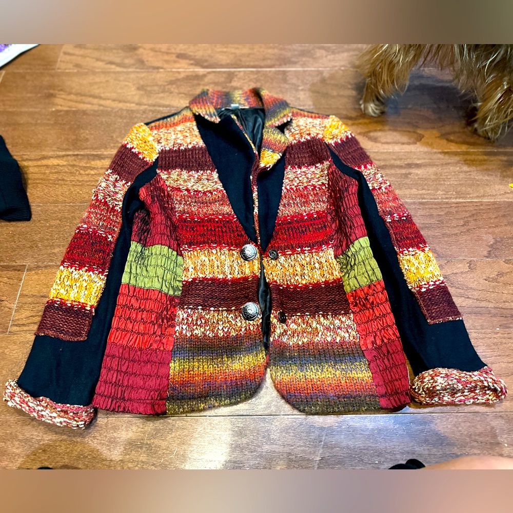 M.J. Designer Paris Fall Colors Crochet Coat Jacket Size Medium